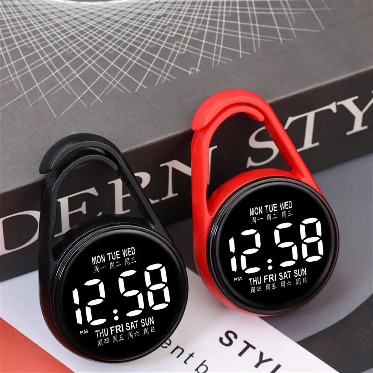 【A75T】 Fashionable LED Digital Pocket Watch with Night Light and Stationary Bezel