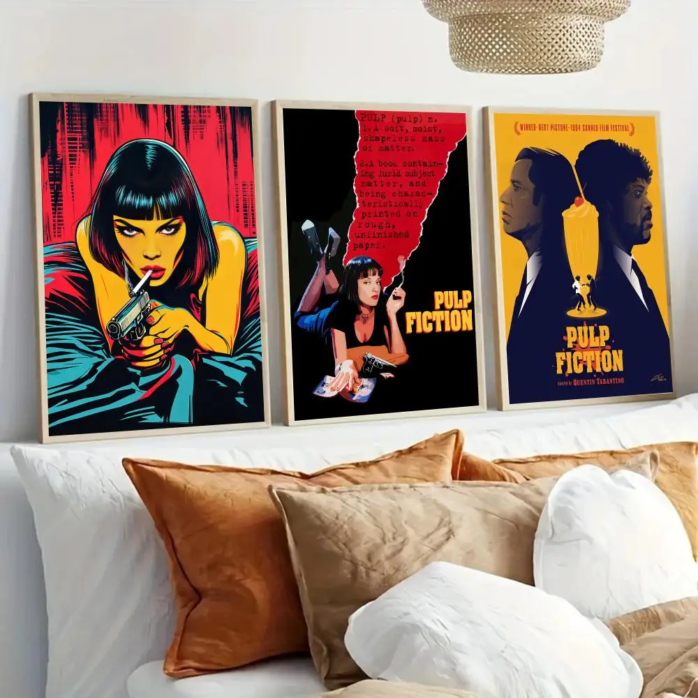 P-Pulp Fiction Movie Poster Modern Home Living Bedroom Bar Hallway Waterproof Wall Art Aesthetic Decor
