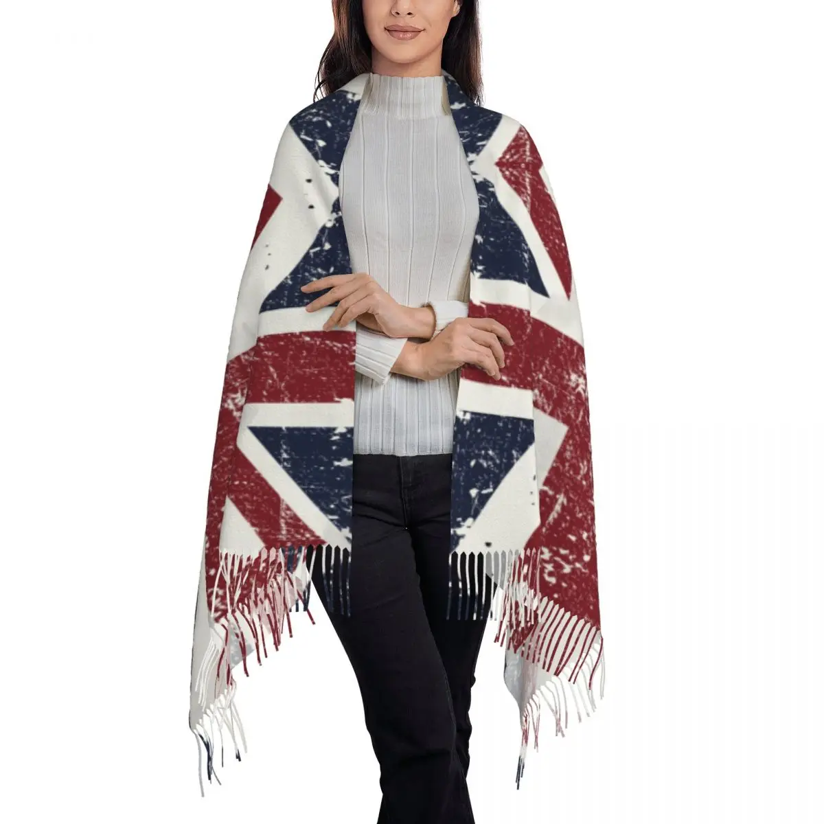 Female Large British Flag Scarves Women Winter Thick Warm Tassel Shawl Wrap Union Jack UK United Kingdom Scarf