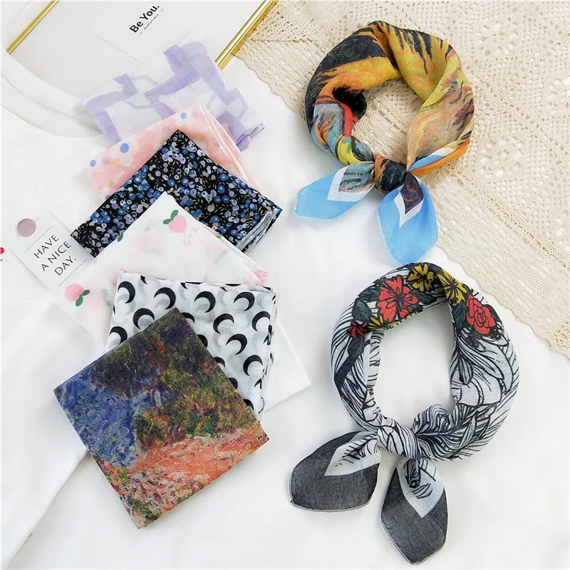 58cm Cotton Linen Square Scarves Women Decorative Scarf Spring Autumn Summer Headband Decoration Neck Scarf Neckerchief Turban