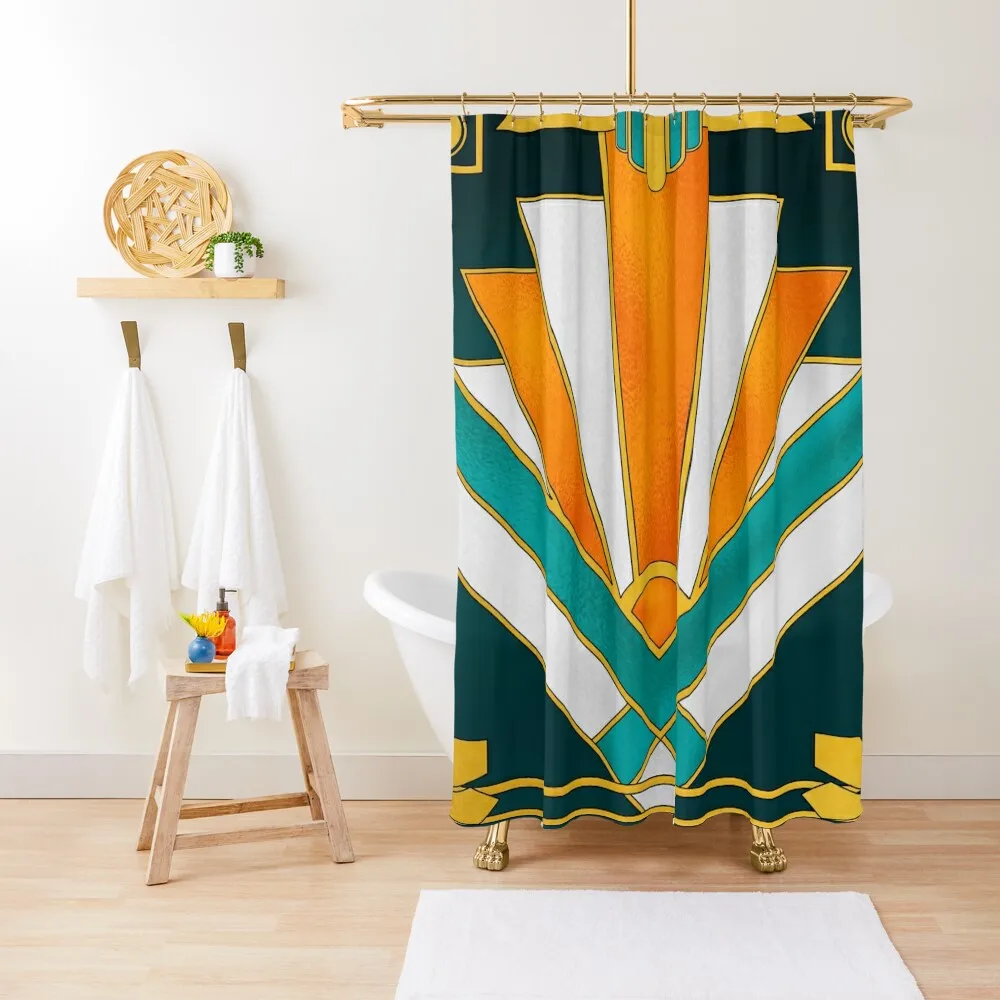 

Orange and green art deco Shower Curtain Bathroom Showers Bathroom Deco Bathroom Accessorys Luxury Curtain