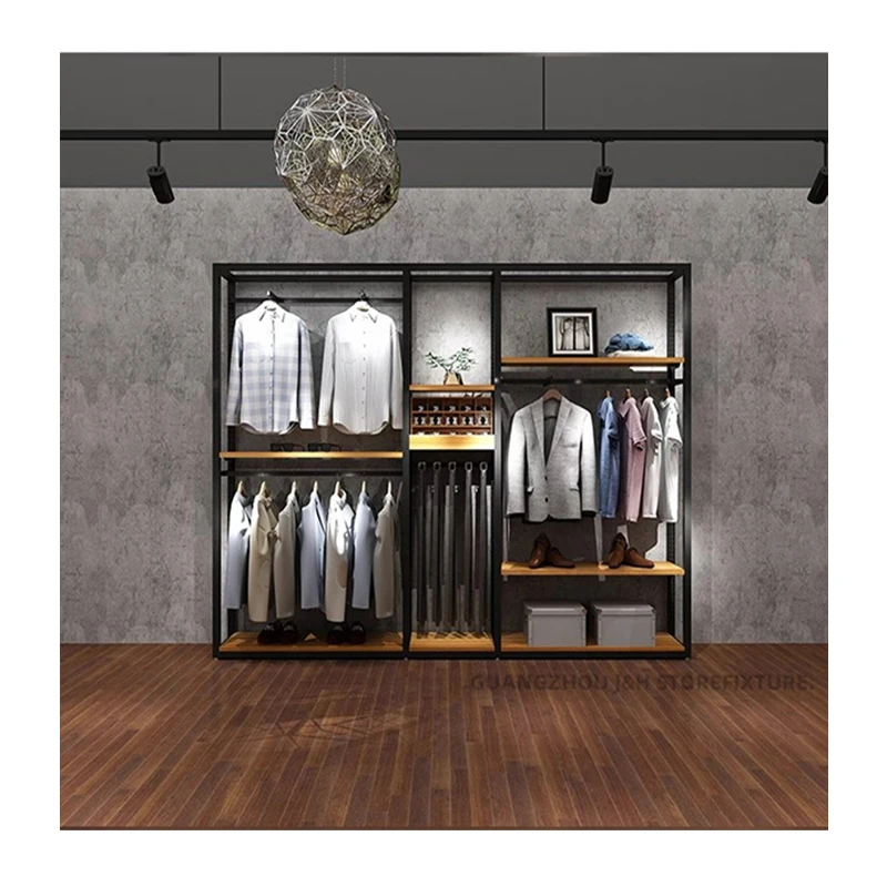 

Customised. Fashion Garment Shop Fittings Custom Metal Clothes Hanging Racks Black Display Wall Mounted Display Racks and Stands