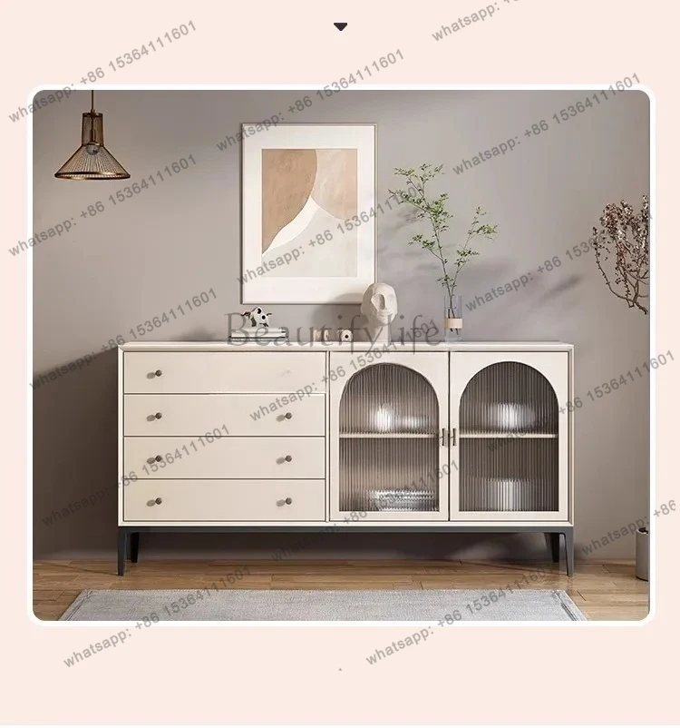 Solid Wood Sideboard with Rock Slab for Living Room Storage,  Modern Minimalist Entryway and Bedroom Storage Cabinet
