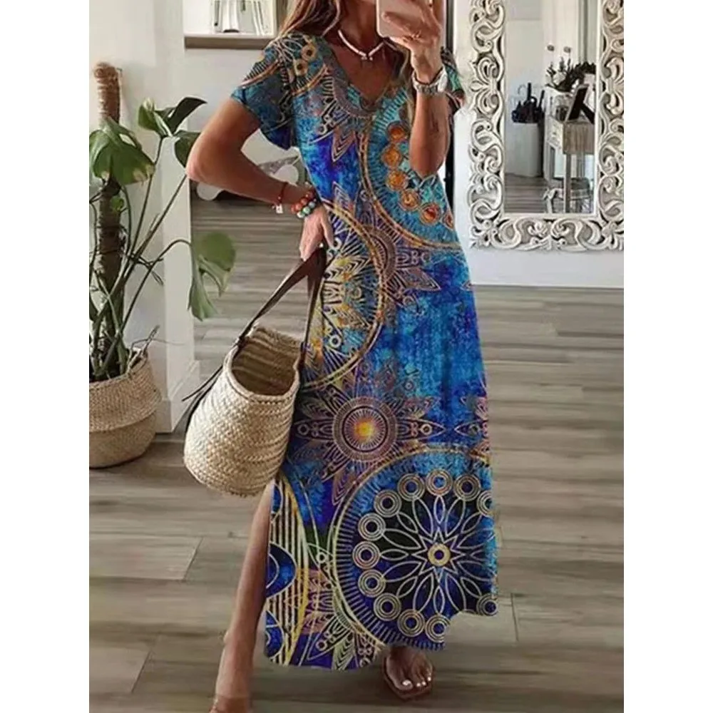 Géométrique irrégulière imprimé Long Dr t-shirt femme décontracté coupe confortable Maxi Dr pour les femmes à la mode