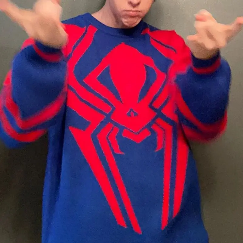 Spider Knitted Sweater Retro Trend Gothic Pullover Fashion Hip Hop Rock Warm Loose Clothing Men\'S Women\'S Y2kTops