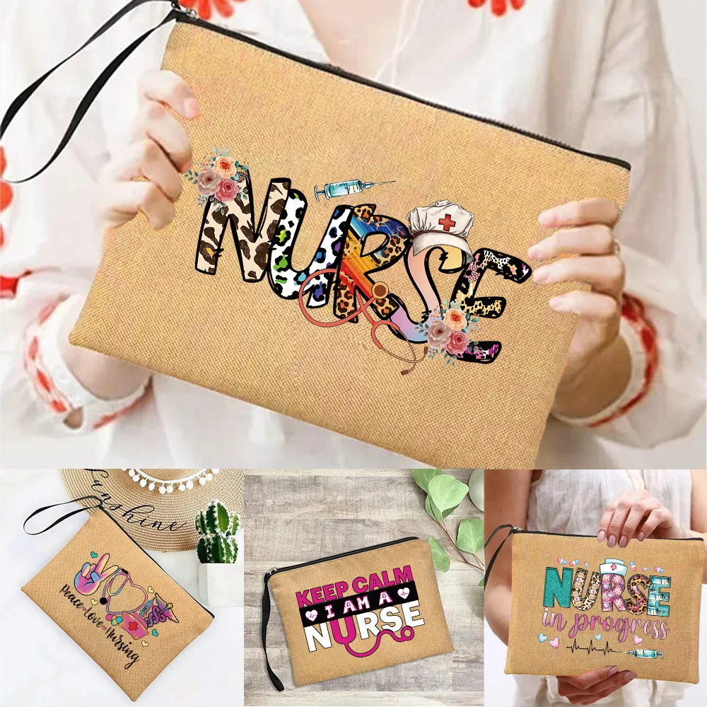 

Cosmetic Bag Cosmetic Pack Handbag Travel Toiletry Wash Kit Storage Imitation Cotton Pouch Nurse Serie Women Canvas