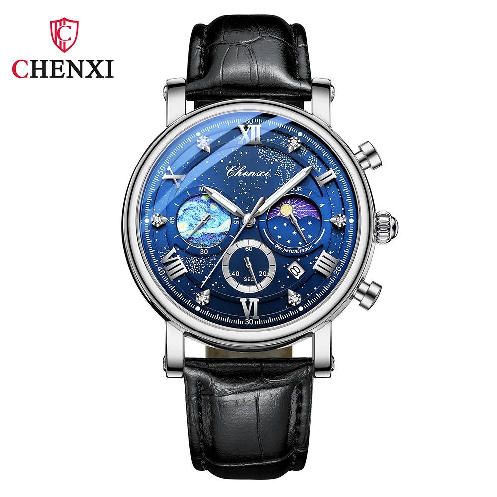 

Fashion Chenxi Top Brand Luxury Watches For Mans Waterproof Quartz Wristwatches Leather Strap Men Watch Business Casual Clock