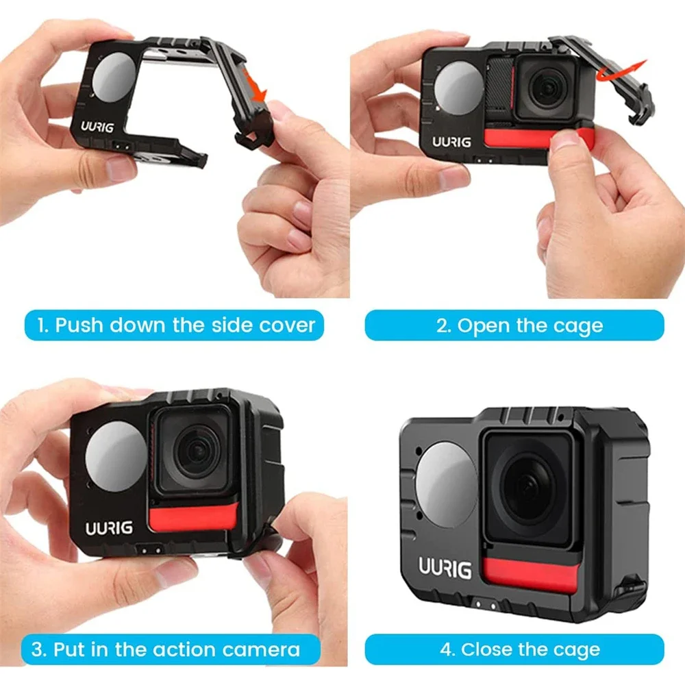 Insta360 One Rs Ultimate Cage Selfie Mirror + Dual Shoe Mounts + Foldable Base Full Button/port Access Alloy Protective Frame