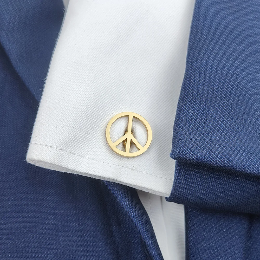 

Unique 18K stainless steel gold-plated cufflinks: retro peace symbol, fashion lapel pin, gift for friends