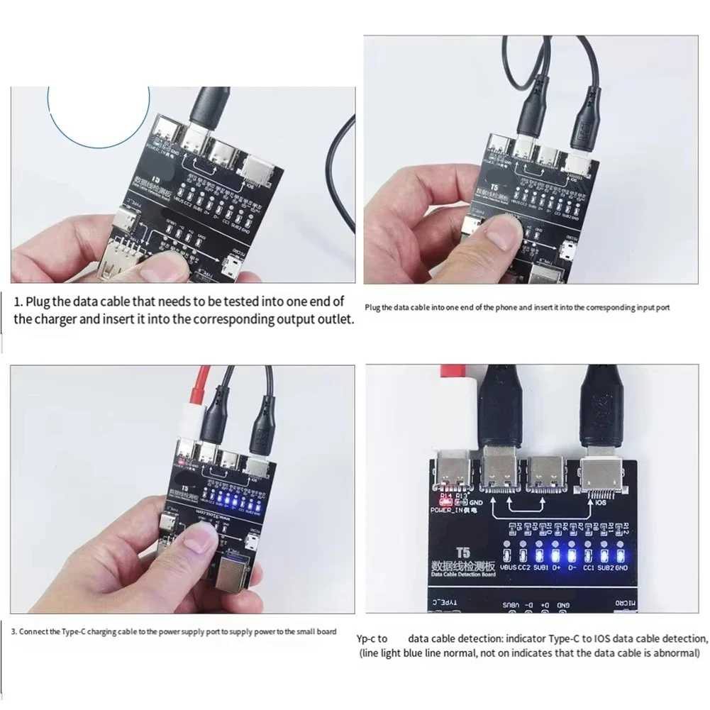 T5 Data Cable Detection Board for Android Fast Charging/Type-C/Micro-USB Cable Abnormal Testing Rapid Detector