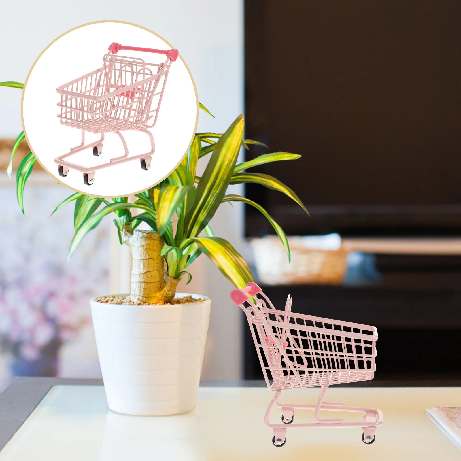 

Mini Carts Toy Desktop Supermarket Shopping Trolley Toys Miniature for Kids