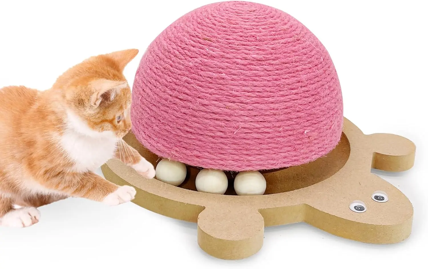 

Cats Scratching Ball, Natural Sisal Scratching Toy with Roller Track Toys and Wooden Base Kitten Turtle Shape Scratch Po