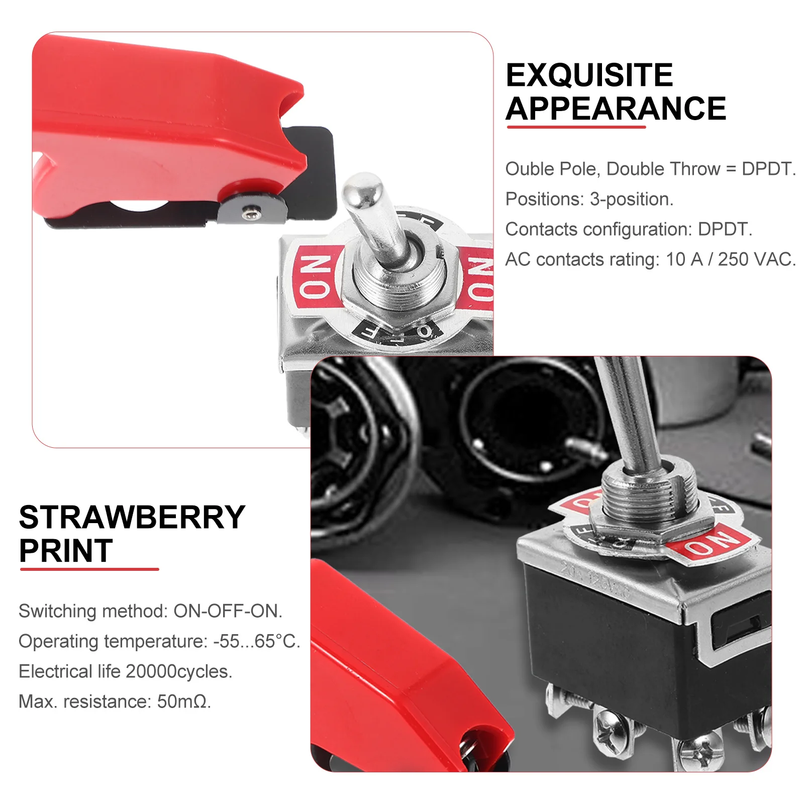 on Off on 3 Position Toggle Switch Red Protective Cover Waterproof Durable High End Look Easy Installation Toggle