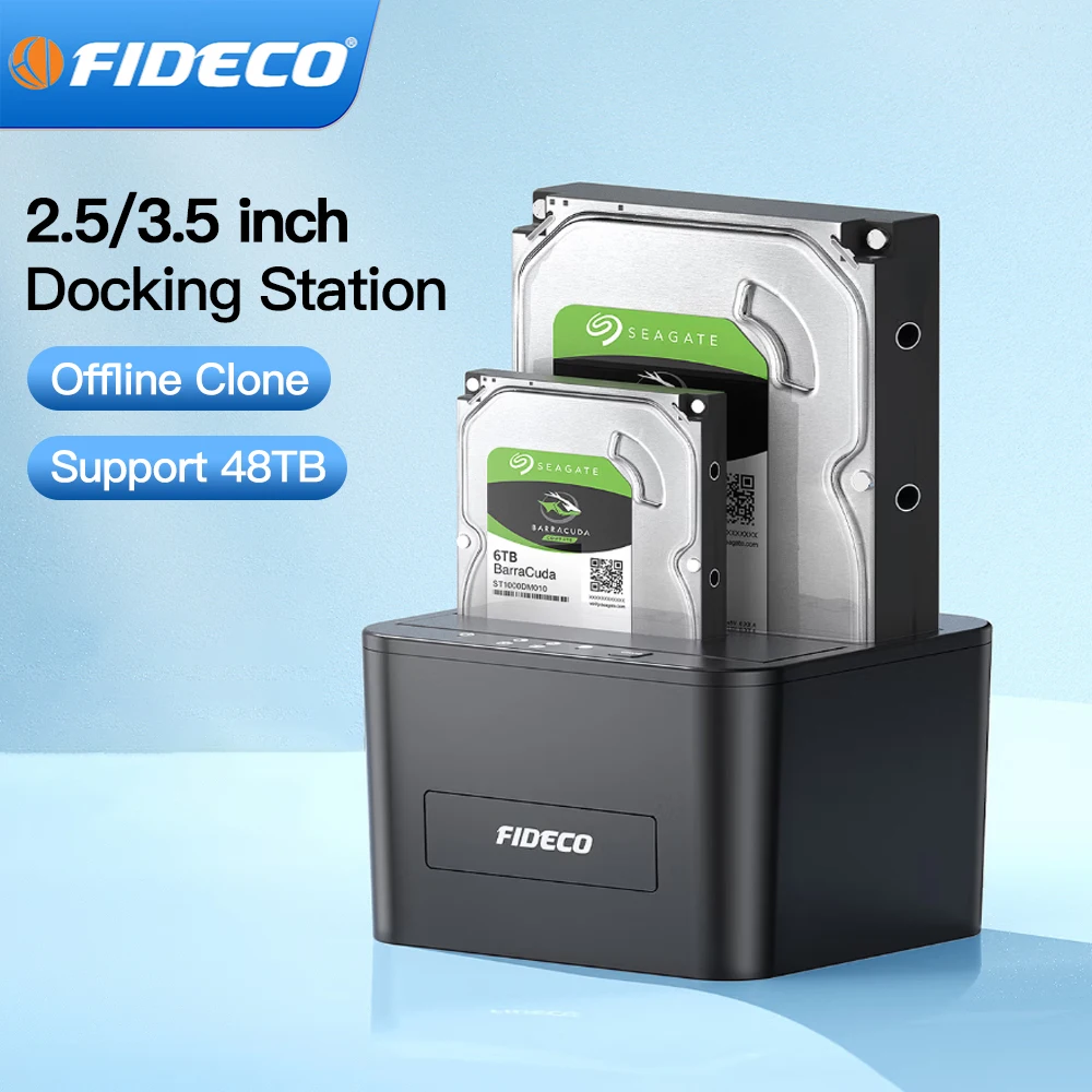 FIDECO Hard Drive Docking Station Dual Bay External HDD Dock for 2.5"/3.5" SATA HDD SSD with Offline Cloner HDD Case Adapter