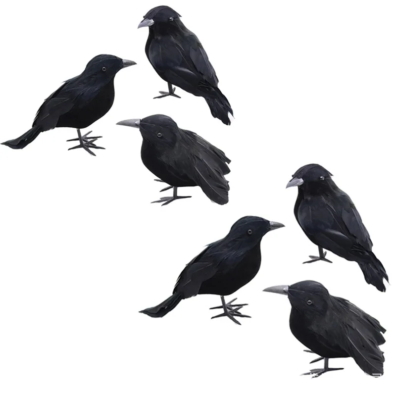 Creative Handmade Simulation Crows Feather Lawn Figurine Ornament Animal Bird Garden Bird Horror Crow Halloween Decoration