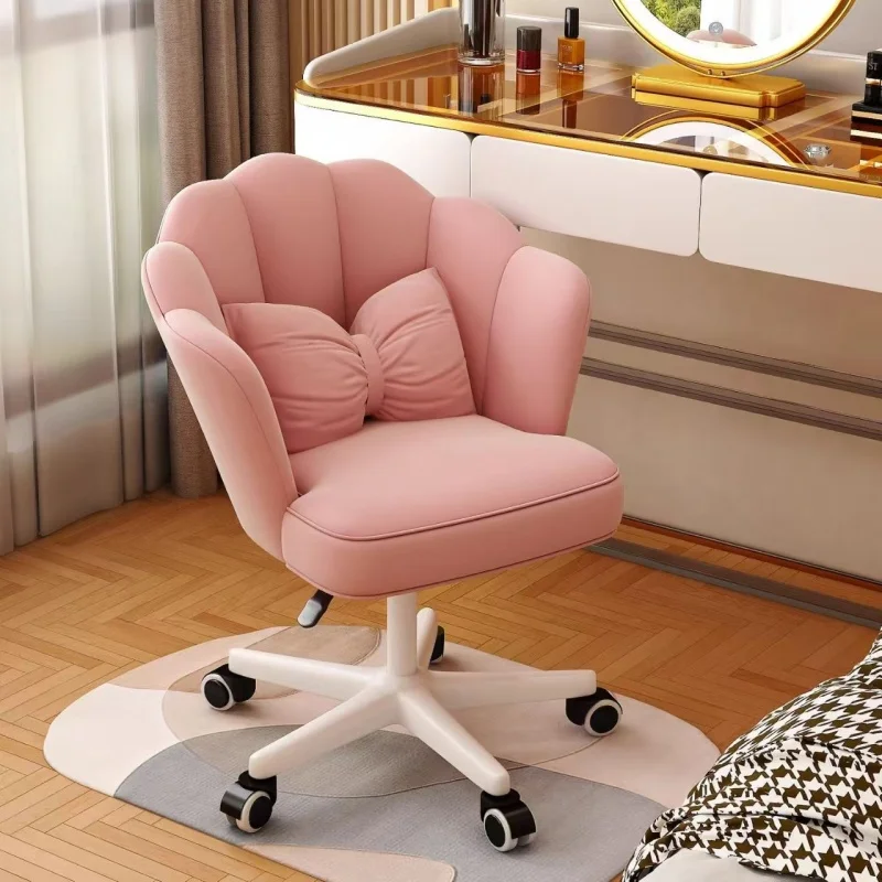 Rotatable Bedroom Makeup Chair Adjustable Height Office Chair Backrest With Pillow Light Luxury Dressing Chair Soft Back Newsale