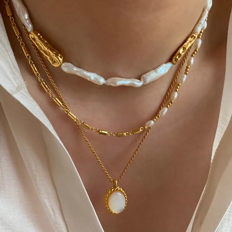 

Brass With 18K Gold Natural Baroque Pearl Choker Necklace Women Jewelry Punk Designer Runway Rare Gown Boho Japan Korean