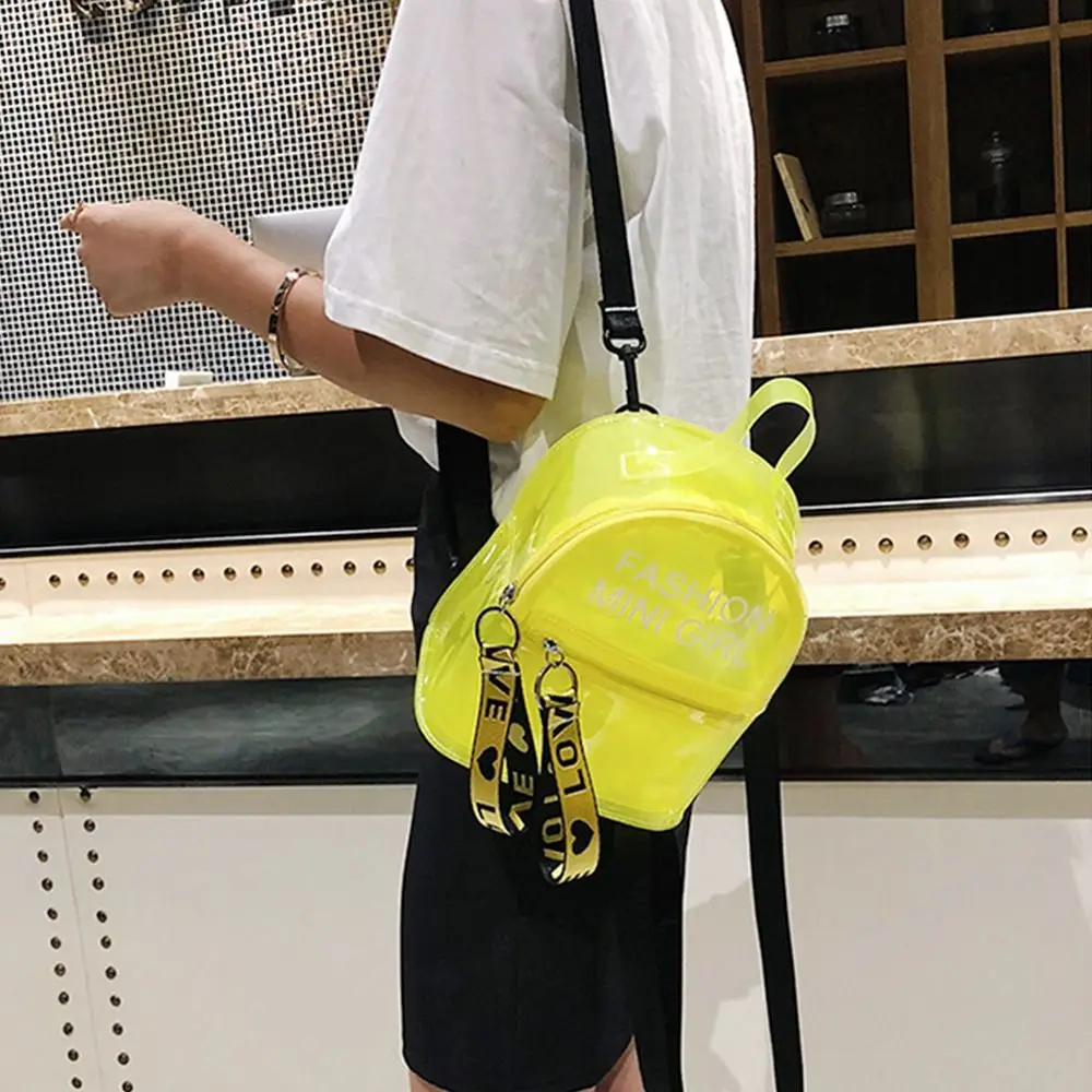 Transparent Laser Backpack for Women Candy Color Letter Fashion Mini Shoulder Bag PVC Jelly Small Schoolbag