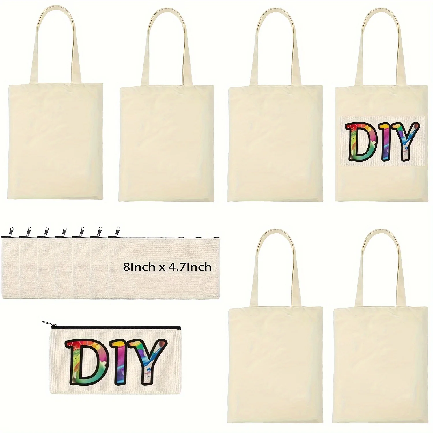 12pcs Sublimation Blanks Tote Bags, Reusable Grocery Bags DIY Heat Transfer Canvas Cosmetic Makeup Bags for Craft Gift