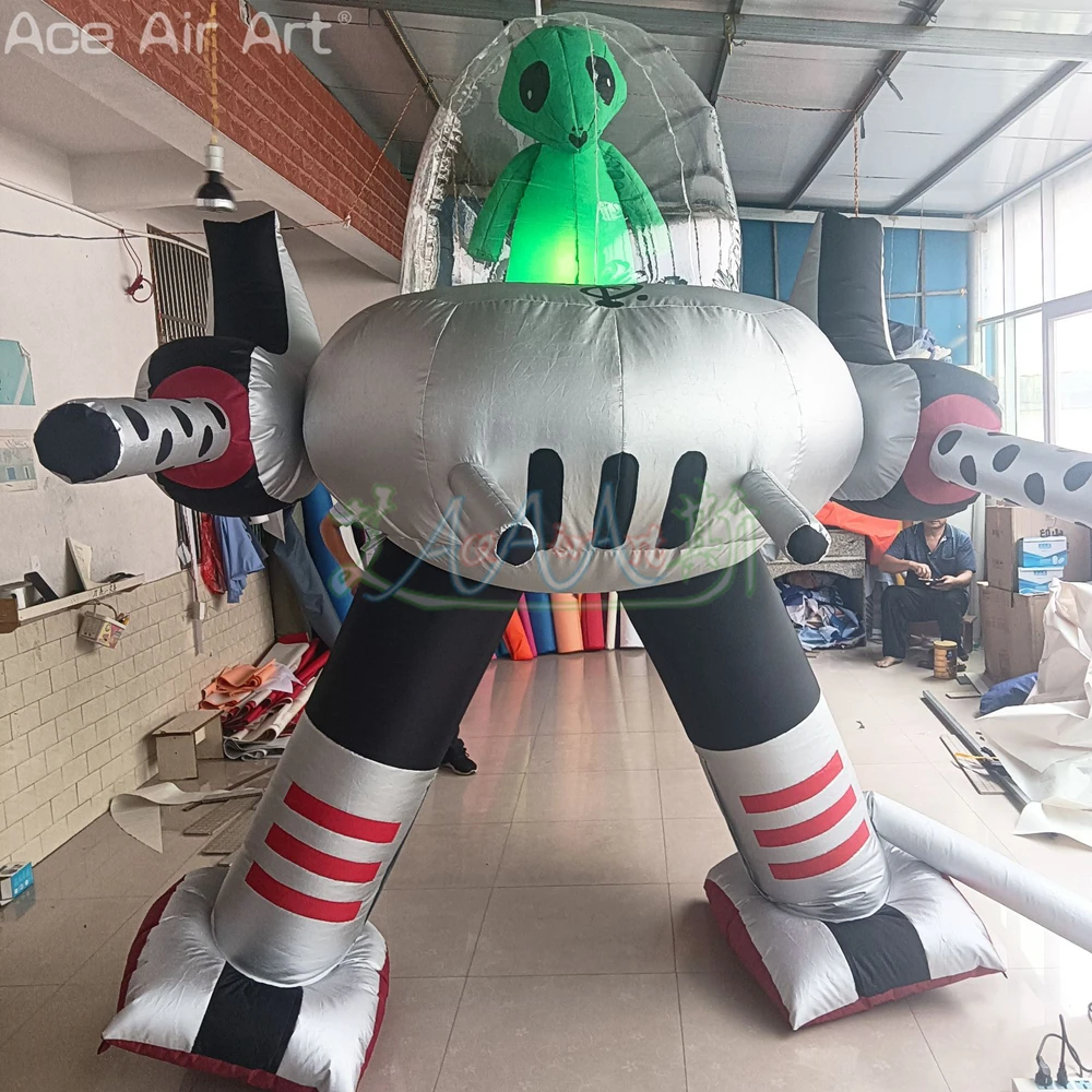 Colorful Outstanding Inflatable Alien Robot Model Led Lighting Flying Saucer with Legs Replica for Game