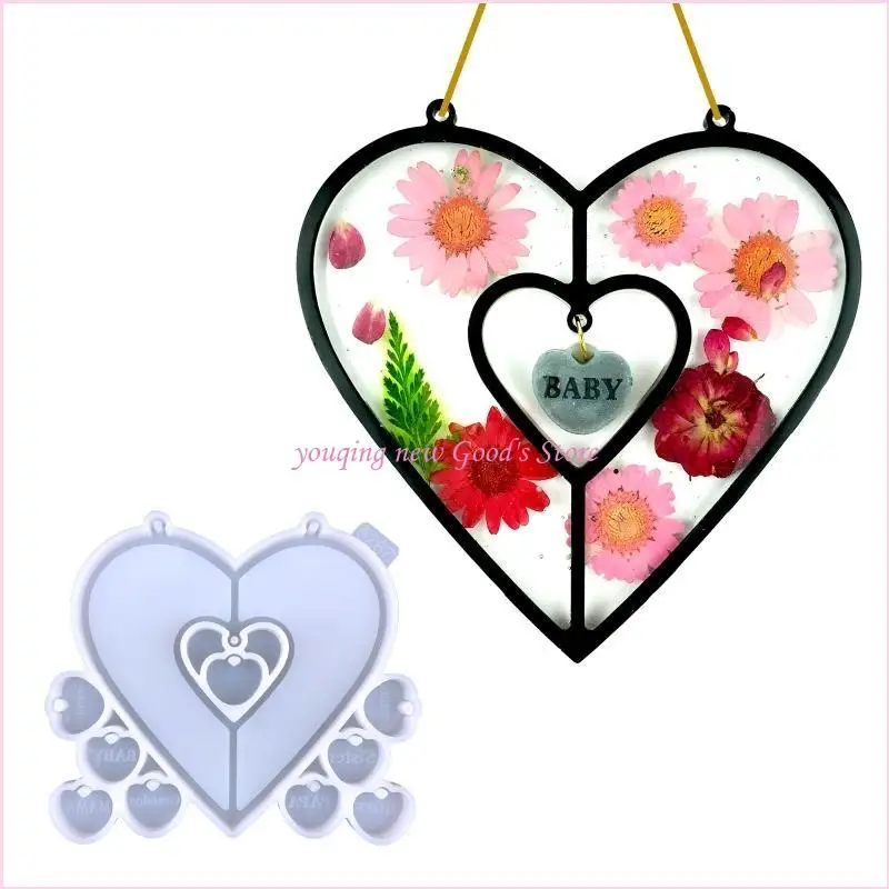 57QA قوالب الراتنج للتعليق على الحائط على شكل قلب، قوالب سيليكون للنافذة، قالب راتنجات الايبوكسي لتزيين المنزل في عيد الميلاد