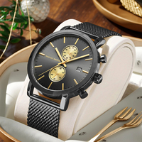 Hannah Martin Stainless Steel Mesh Strap Watch Fashion Sports Style Multifunctional Simulated Timing Clock 44.5mm Business Watch