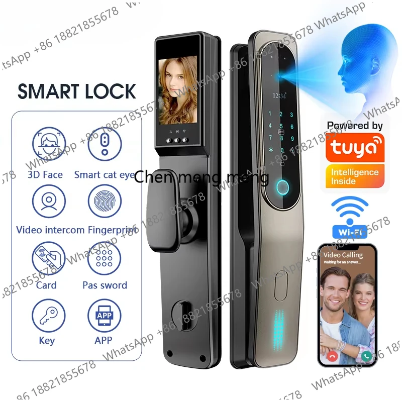 Electric  3D Face Recognition Smart Doorlock Fingerprint Biometric Password Full Automatic Wifi Door Lock with Camera