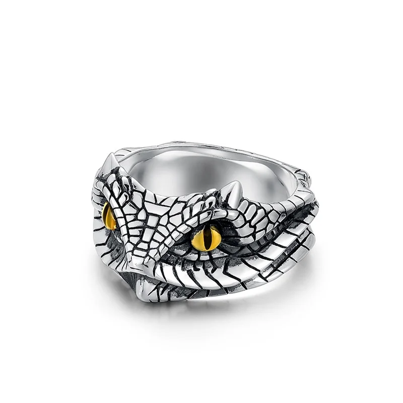 Domineering Horn Python Snake Ring Men's Jewelry High-end Gold Eye Collision Male Ring Silver 925 Index Finger Accessories