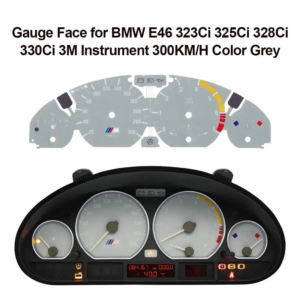 มาตรวัดใบหน้าสำหรับ BMW E46 325Ci 323Ci 330ci 328Ci 3M 300กม./ชม. สีเทา