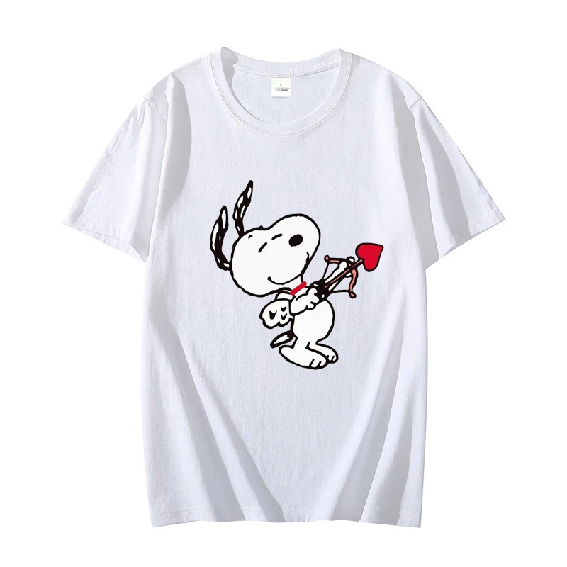 Snoopy ♡ Cupid ♡ Valentine's Men T-shirt Summer Short Sleeve Women Tee Shirts 100% Cotton 2025 New Fashion Couple Clothes Tops