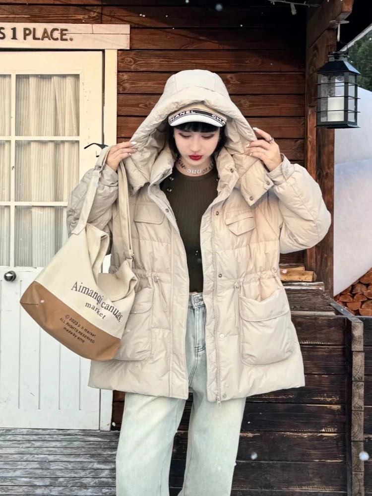 2025 موضة جديدة مقنعين منتصف طول سميكة الدافئة بطة أسفل معطف الإناث جديد الخريف الشتاء ملابس علوية النساء رقيق سترة منفوخة #2