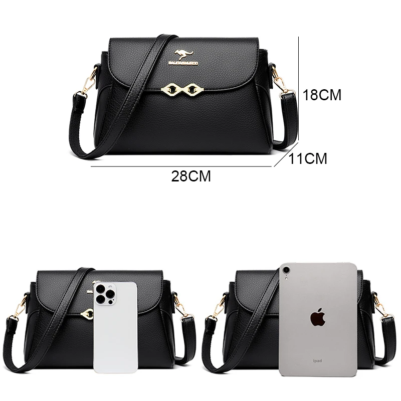 Multi-layer PU Leather Crossbody Shoulder Side Bags for Women 2026 Fashion Messenger Handbags and Purses Luxury Lady Casual Tote