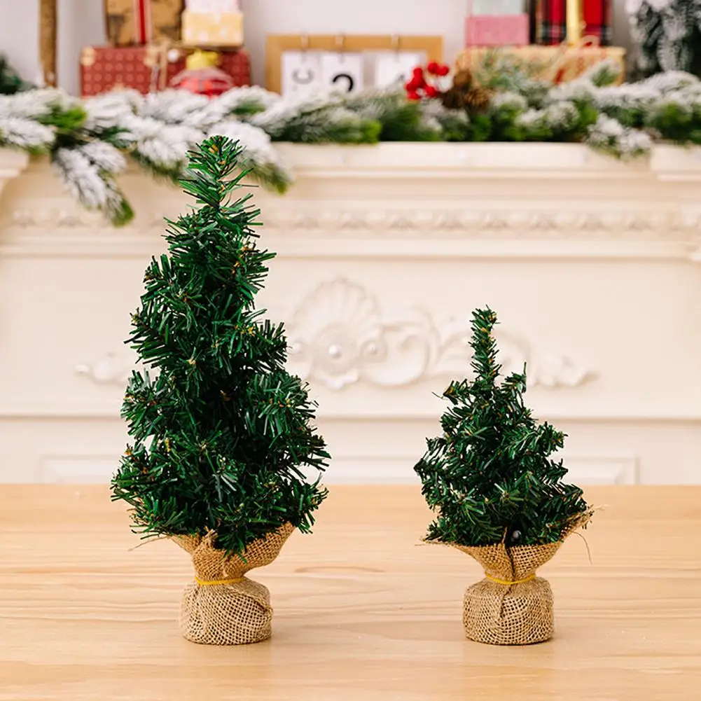

Christmas Tree Decoration Festive Mini Christmas Tree Ornaments for Home Office Decor Artificial Xmas Tree with Linen Base