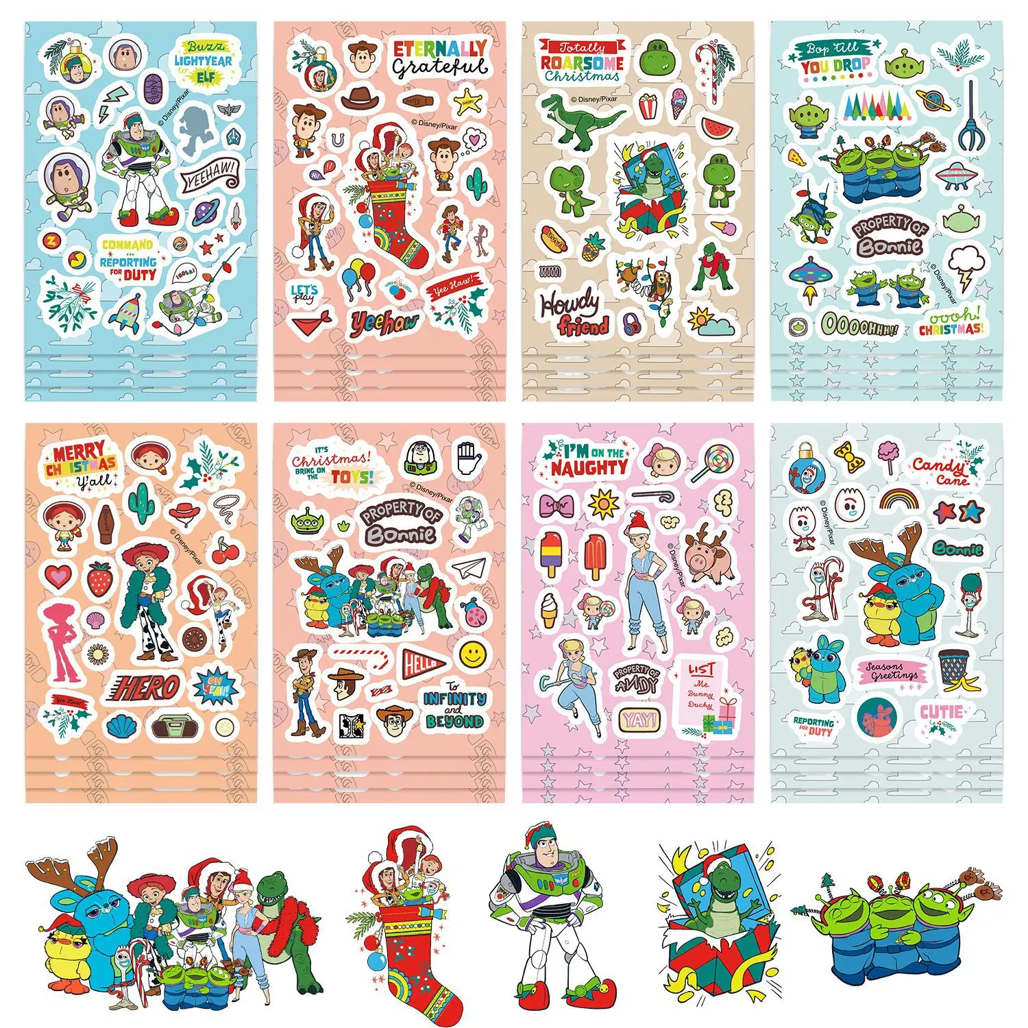 8/16Sheets Disney Movie Toy Story Christmas Fun Sticker Cartoon Cute Graffiti Decoration Stationery Box Wardrobe Decal Kids Toy