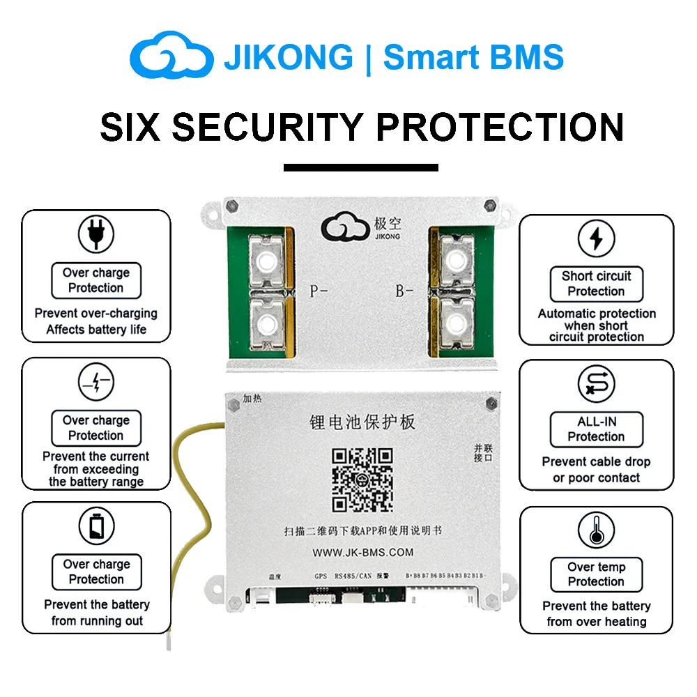 JK BMS 3S 4S 5S 6S 7S 8S 24S Smart BMS con BT RS485 Calore CAN 1A 2A Bilanciamento attivo BMS per Li-ion Lifepo4 Lto Batteria 200A 300A