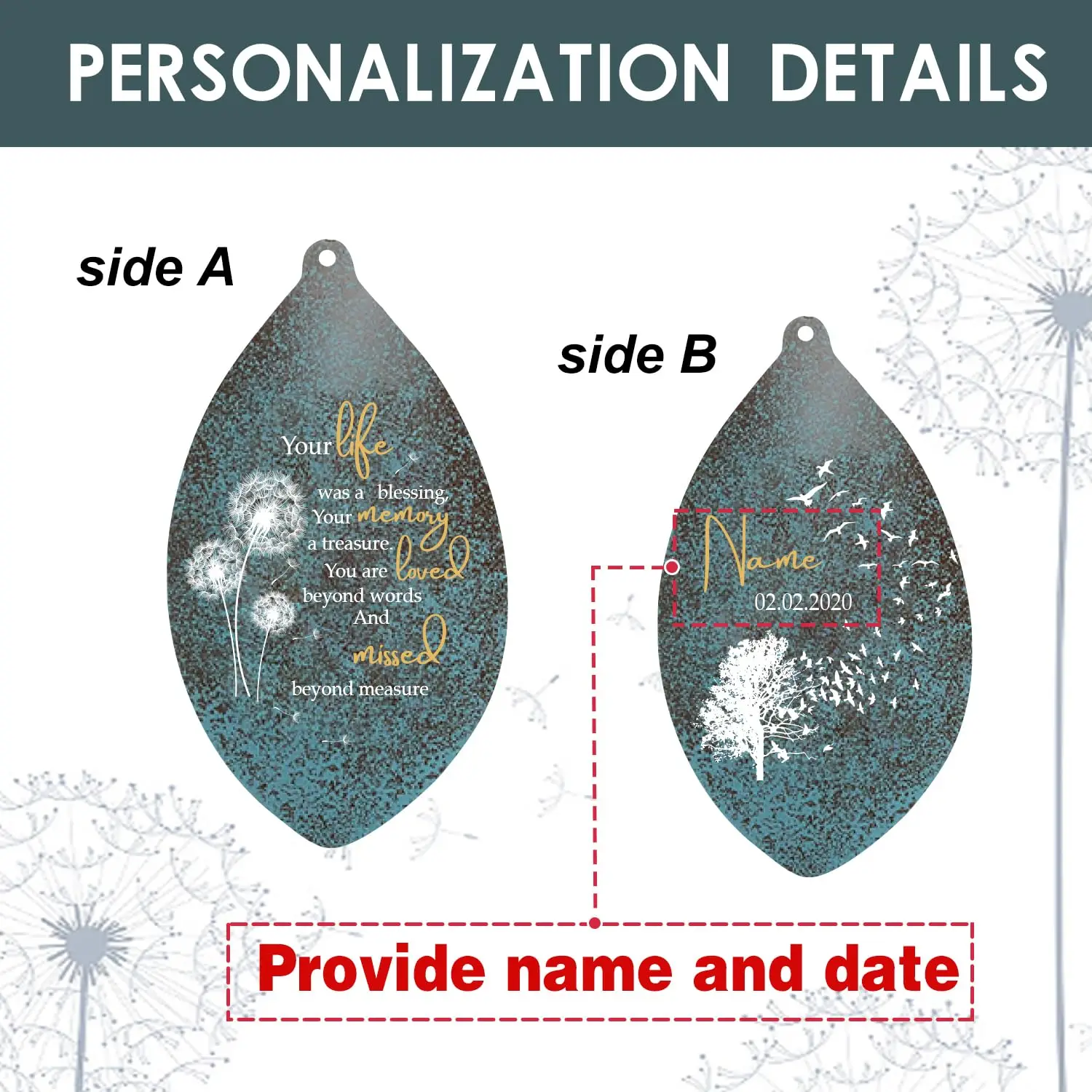 Personalized Sympathy Dandelion Wind Chimes for Funeral