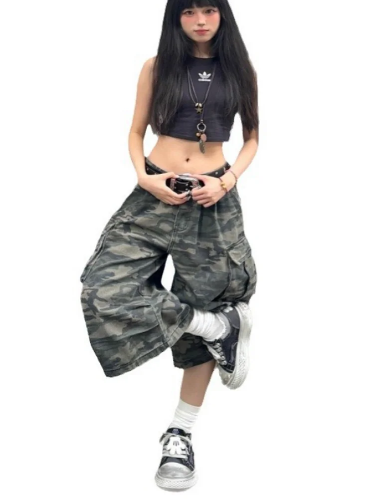 Camouflage Pants For Men Or Women, Summer Loose Straight Leg Camo Calf-Length Pants