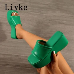 Liyke Punk Open Toe Platform High Heels Beach Slippers Female Summer Orange Green Wedges Shoes For Women Sandals Flip Flops