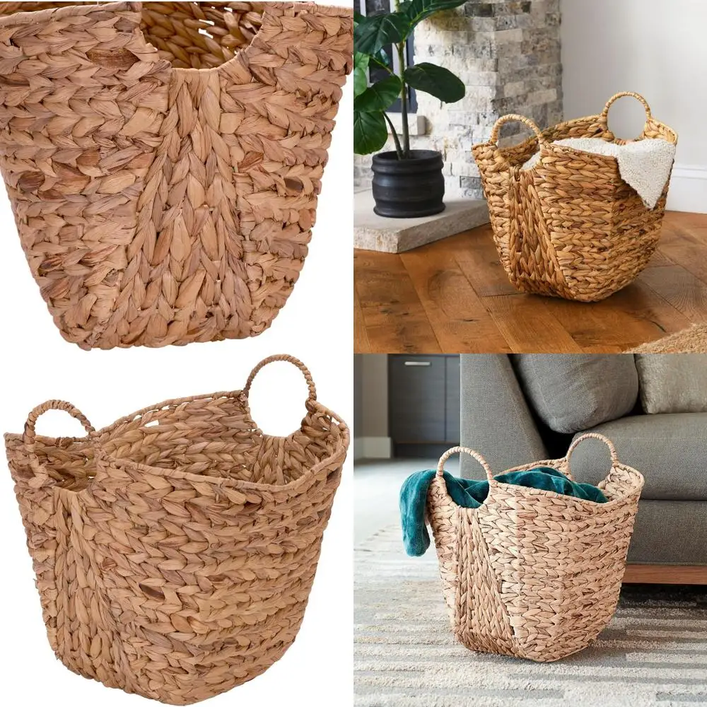 

Большая плетеная корзина из водяного гиацинта с натуральными ручками