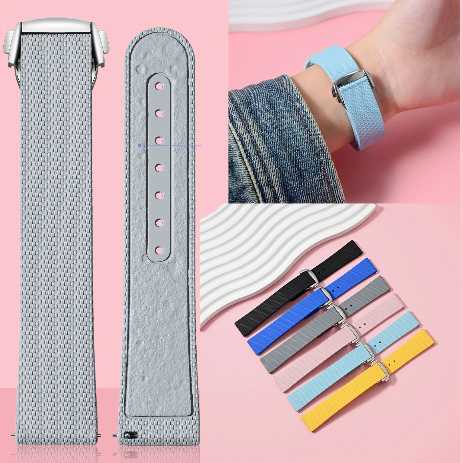 

Universal Moon Texture Pattern FKM Watch Strap Quick Release Fluoro Rubber Band For Omega Longines Tissot Rolex TAG Bracelet