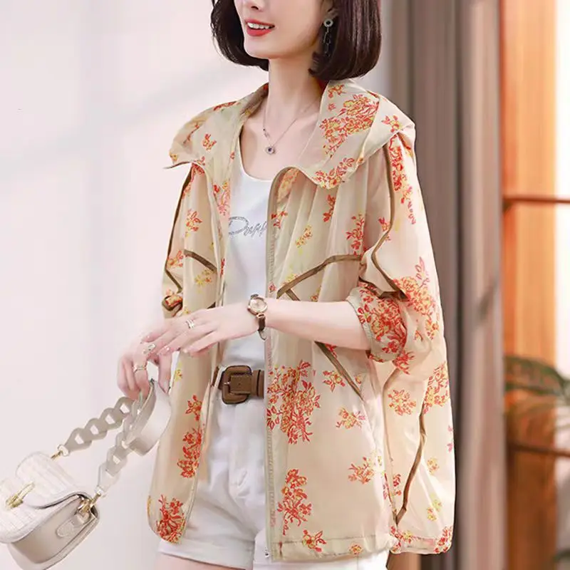 

Fashion Printede Pockets Spliced Hooded Shirts Women's Clothing 2025 Spring Summer New Loose All-match Tops Commuter Blouses