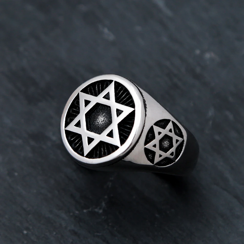 Punk Simple Star Of David Ring Fashion Stainless Steel Vintage Silver Color Hexagram Ring For Men Biker Amulet Jewelry Wholesale