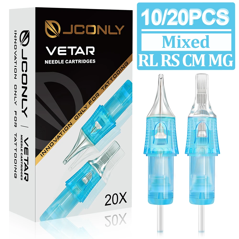 20/10pcs JCONLY VETAR Mixed 10 Sizes RL/RS/RM/M Sterilized Tattoo Cartridge Needles Permanent Makeup for Tattoo Machine Supplies