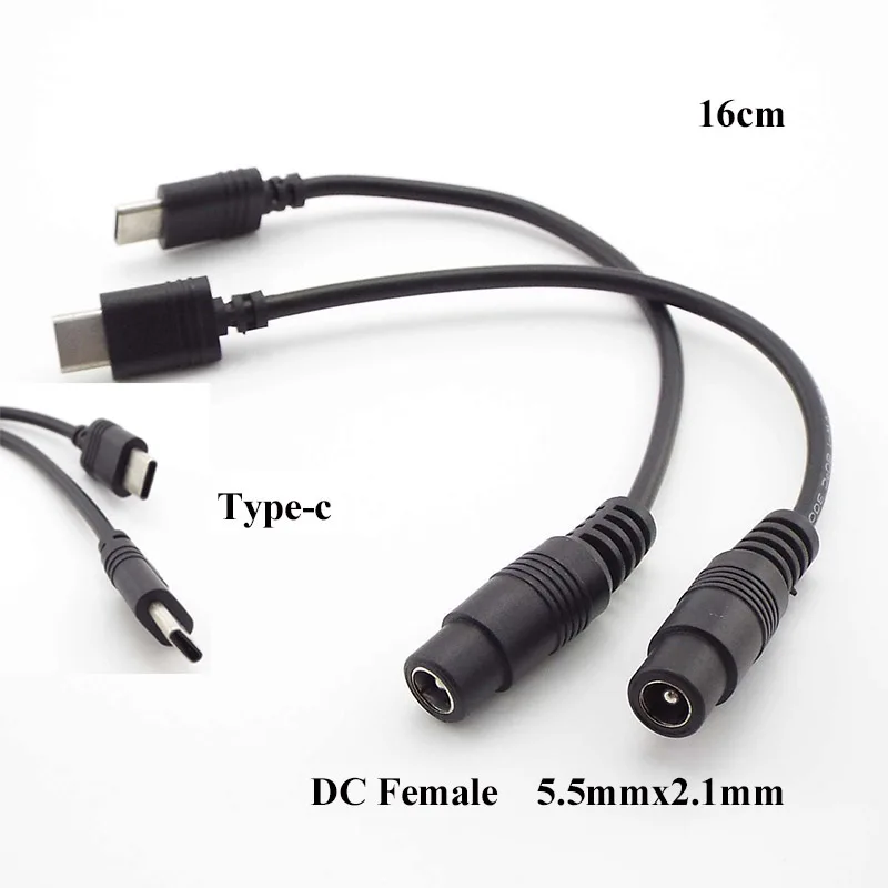 16cm DC Type-c male To 5.5*2.1 Female Cables 5.5mmx2.1mm Power Jack DC Power Conector 5.5x2.1 Adapter USB Type C Converter A7