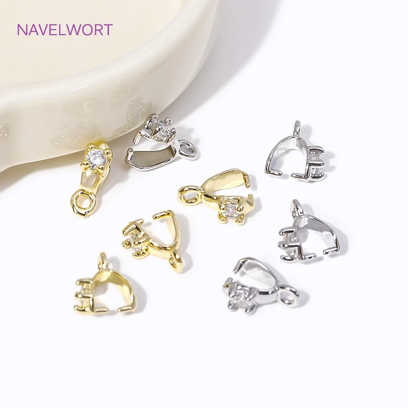 Multi Types Pinch Pendant Bails 18K Gold Plated Inlaid Zircon Clamp Pinch Clip Bail Hooks Connector DIY Jewelry Making Findings