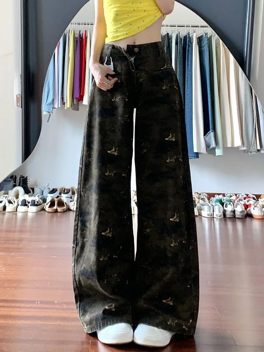 

Женские джинсы 2024, большие размеры, винтажная одежда, однотонные синие джинсовые джинсы-бойфренды с карманами-карго и рваными рваными дырками