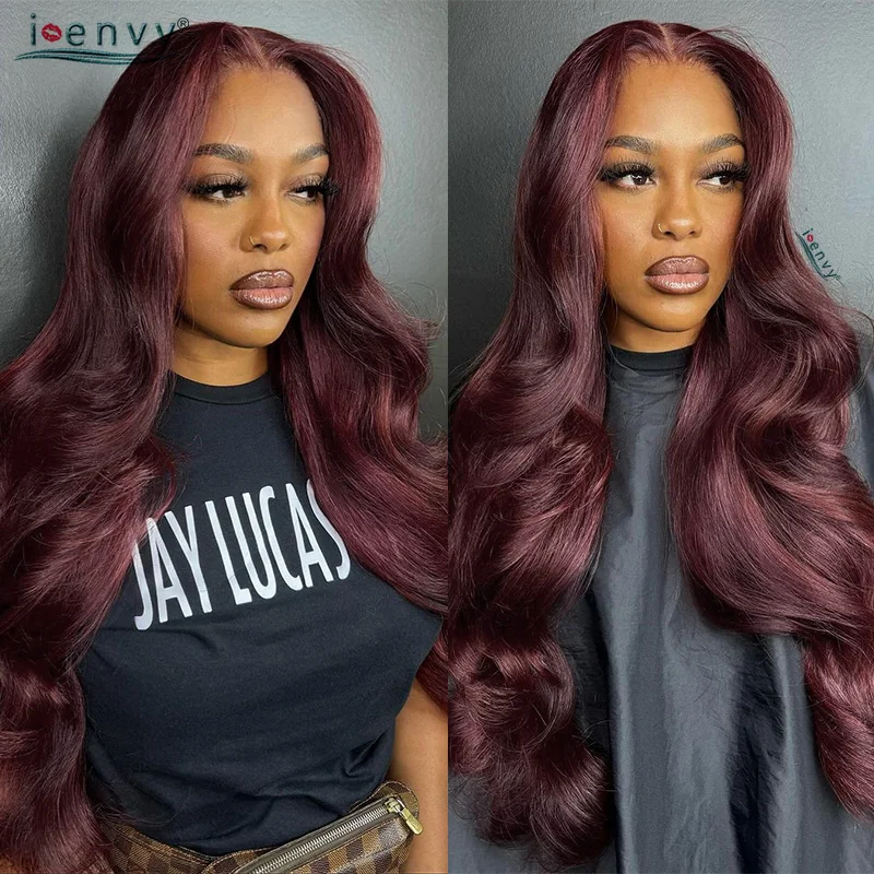 34 Inches Hd Lace Wig Body Wave 13X6 Red Lace Front Human Hair Wigs 13X4 Burgundy 99J Lace Front Wigs Pre Plucked Black Women