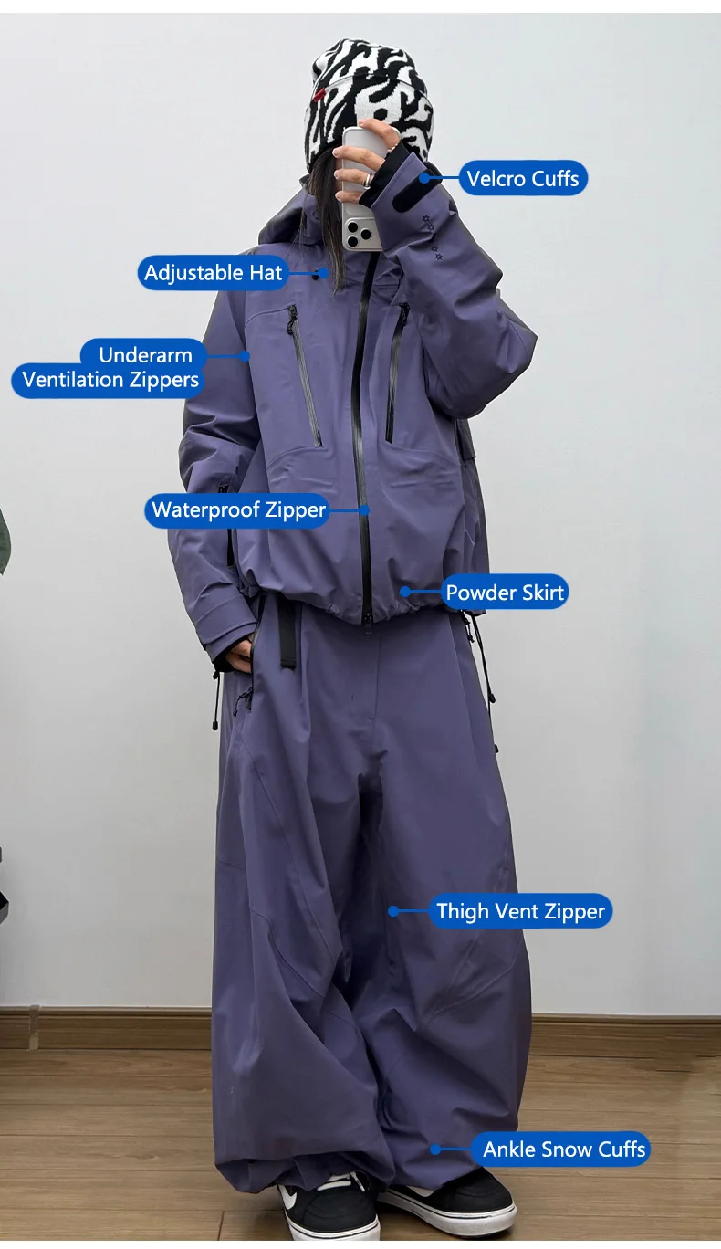 John Snow 2025, Unisex-Set aus Hartschalen-Snowboardanzug, 17 Karat wasserdichte Skijacke und Hose, winddichte Ganzbergschale für Männer und Frauen – Detail 5