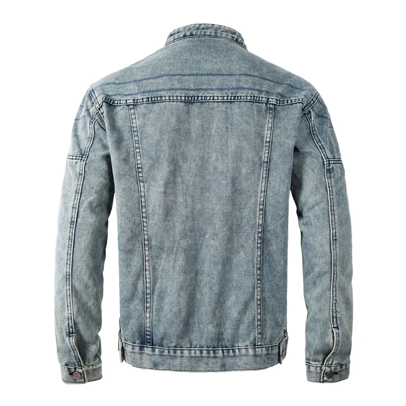 

Fashionable new light blue denim washed and decorated with sticker zipper, high street hip-hop brand designer top Y2K