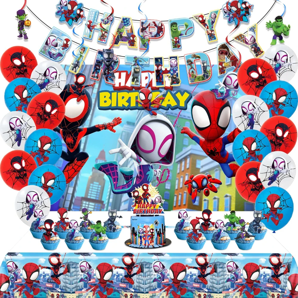 

Spider Man and His Amazing Friends Birthday Decoration Party Supplies Banners Background Balloons Hanging Spiral Baby Shower